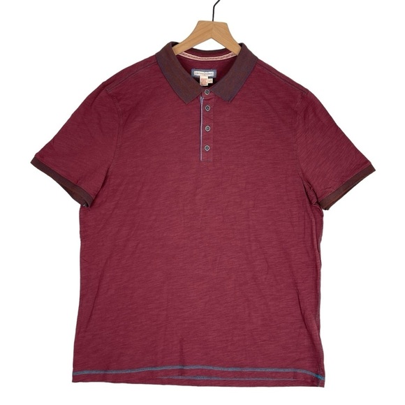 Carbon2Cobalt Triple Texture Polo Mens Large TALL Red Marled Slub Knit Jersey - Picture 2 of 7